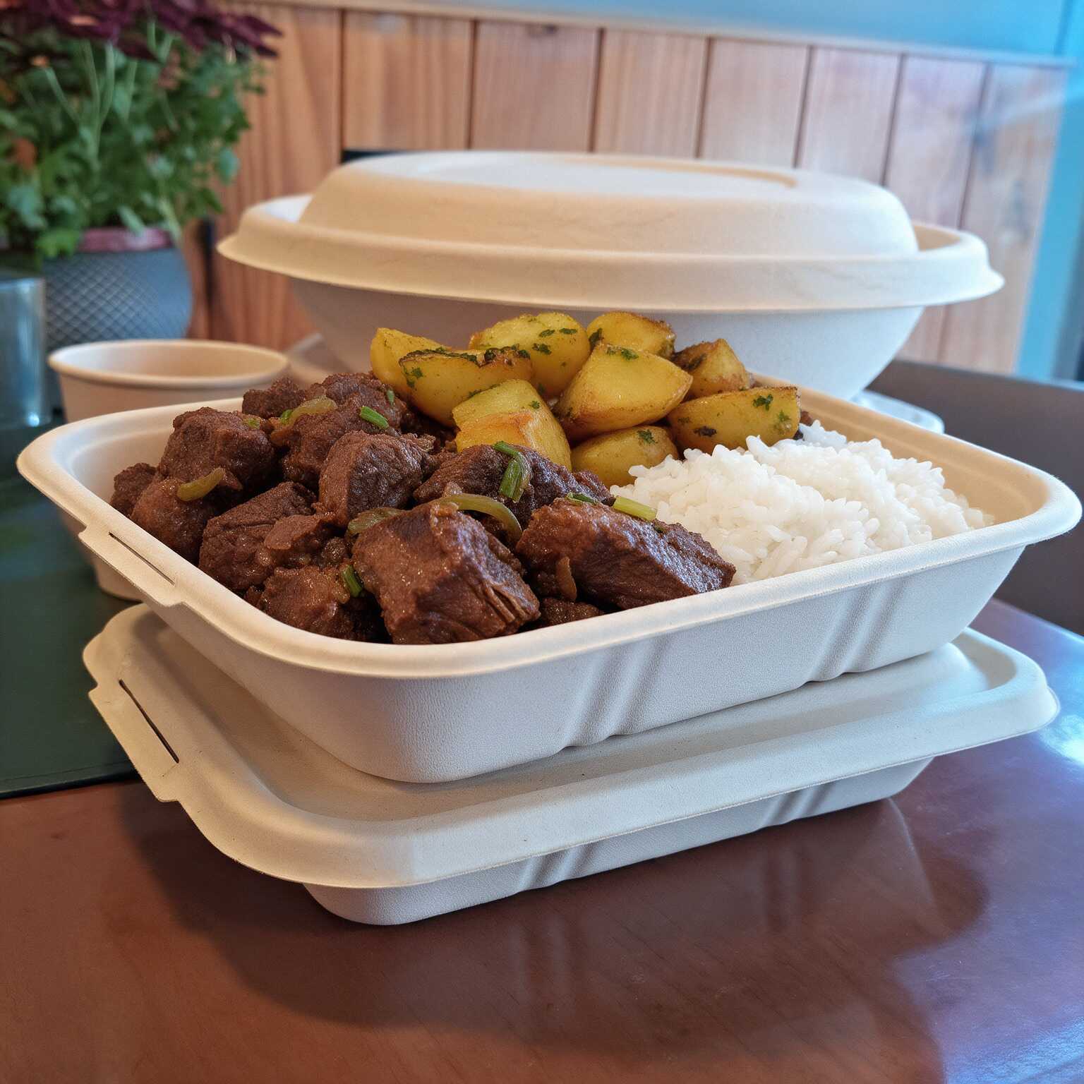 ✓ 200 g de acem de panela ✓ 200 g de arroz branco ✓ 100 g de bata baby salté
