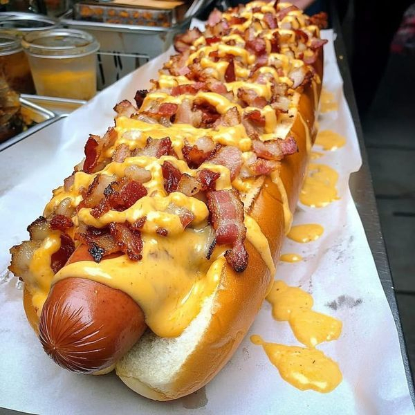 3 salsicha, bacon, ovo, mussarela, batata palha, milho, vinagrete.