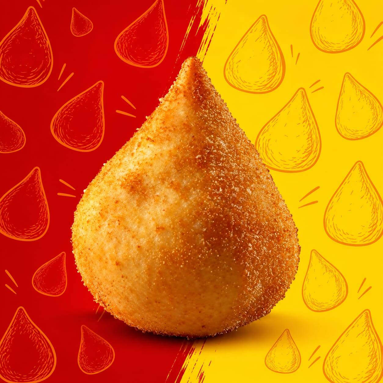 Coxinha de Frango — aproximadamente 80g
Massa macia e crocante por fora, recheada com frango bem temperado e suculento. Uma coxinha no tamanho ideal para matar a fome e deixar aquele gostinho de quero mais!