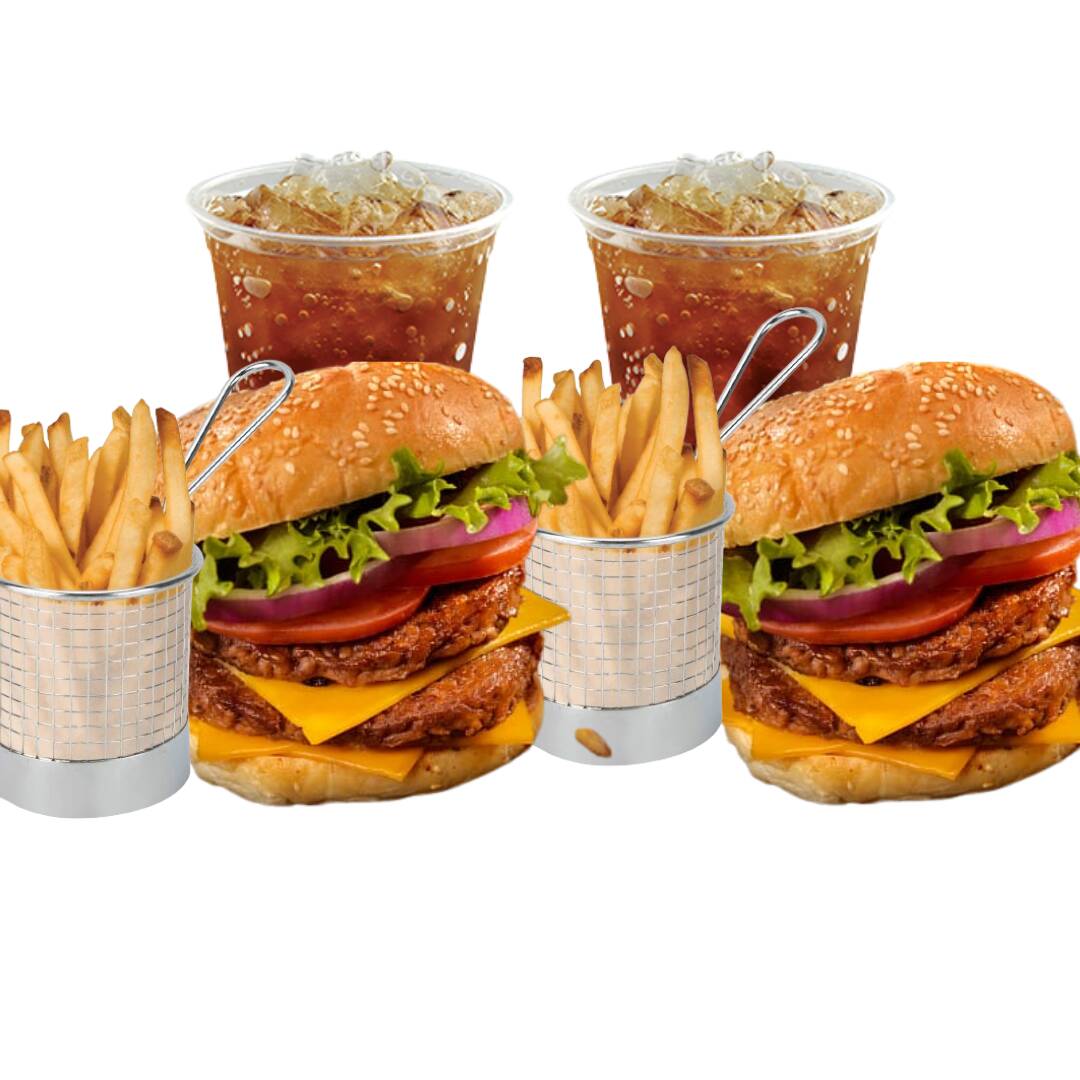 2 Hamburguesas Dobles + Papas + Mr Tea