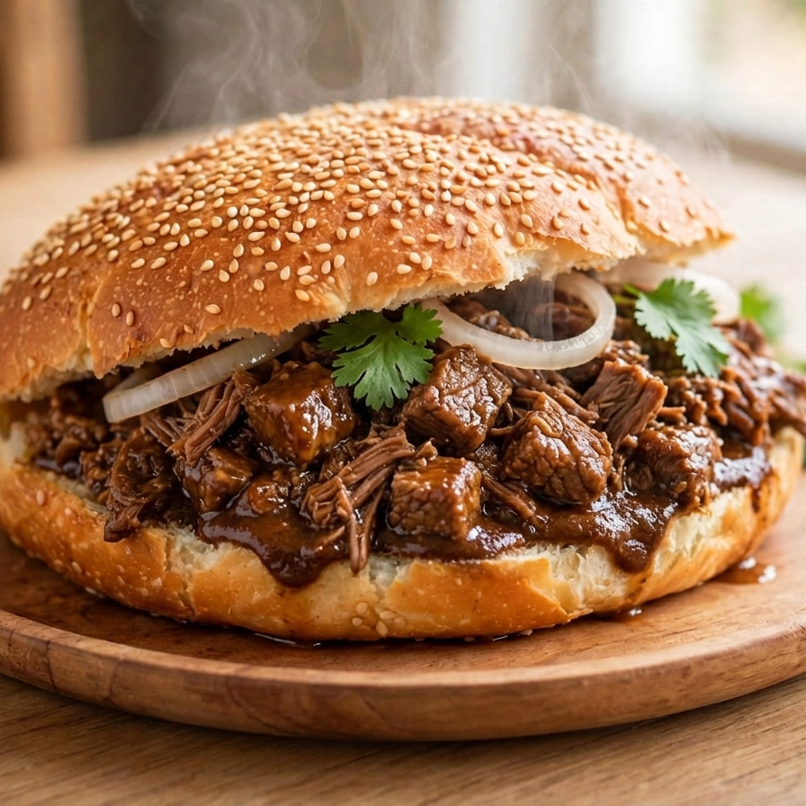 Torta de Costilla en Salsa de Chile Seco