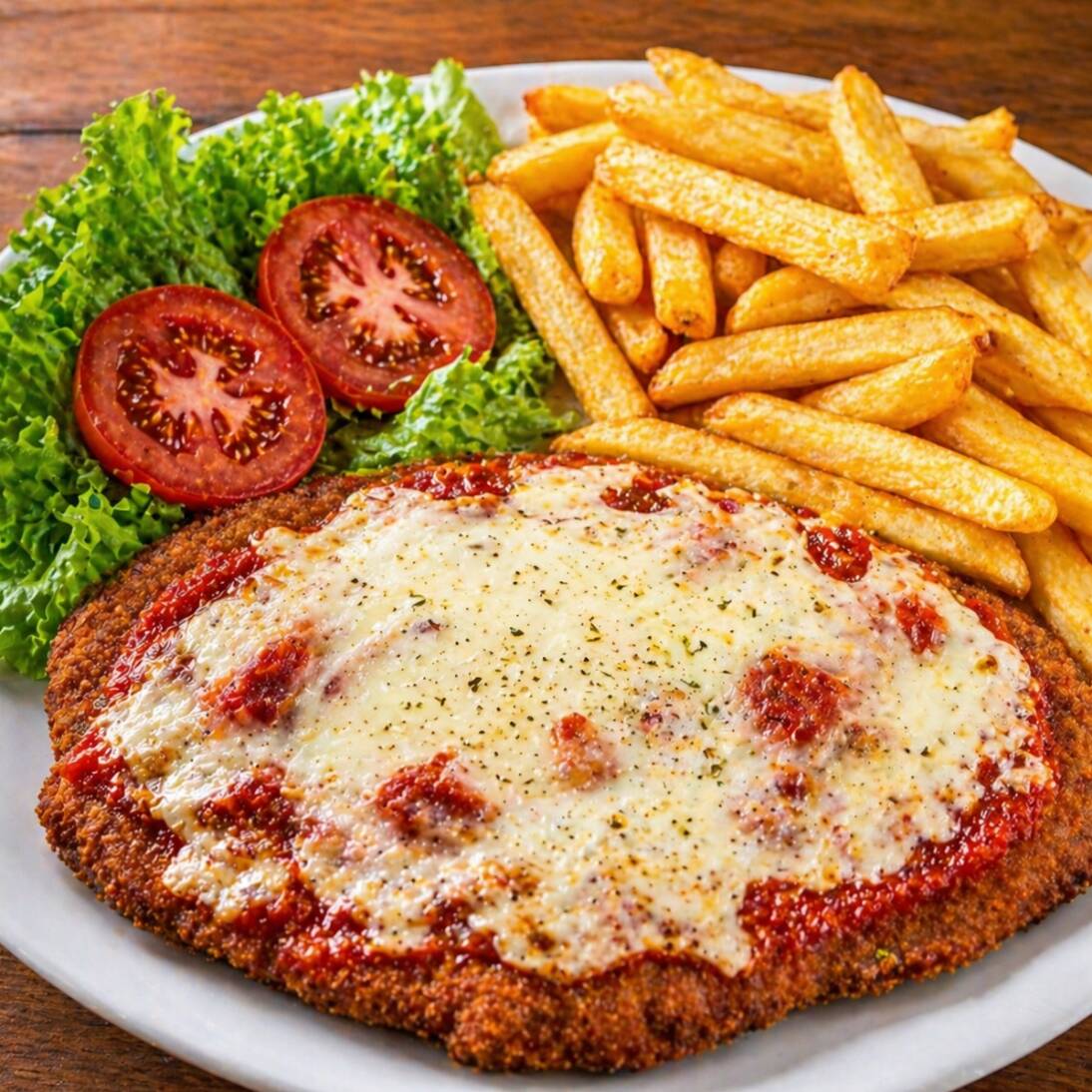 Milanesa Pibe Napolitana Grande + papas + ensalada