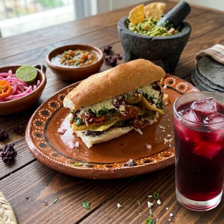 Torta de Chilaquiles con Cochinita y Agua 1/2 L