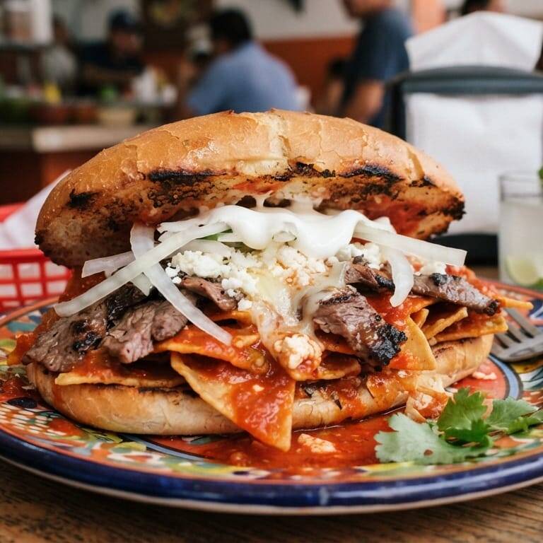 Torta de Chilaquiles con Bistec