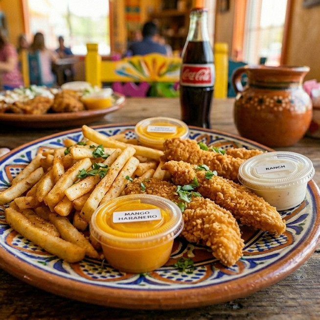 4 Tiras De Pollo Empanizado Con Papas Fritas