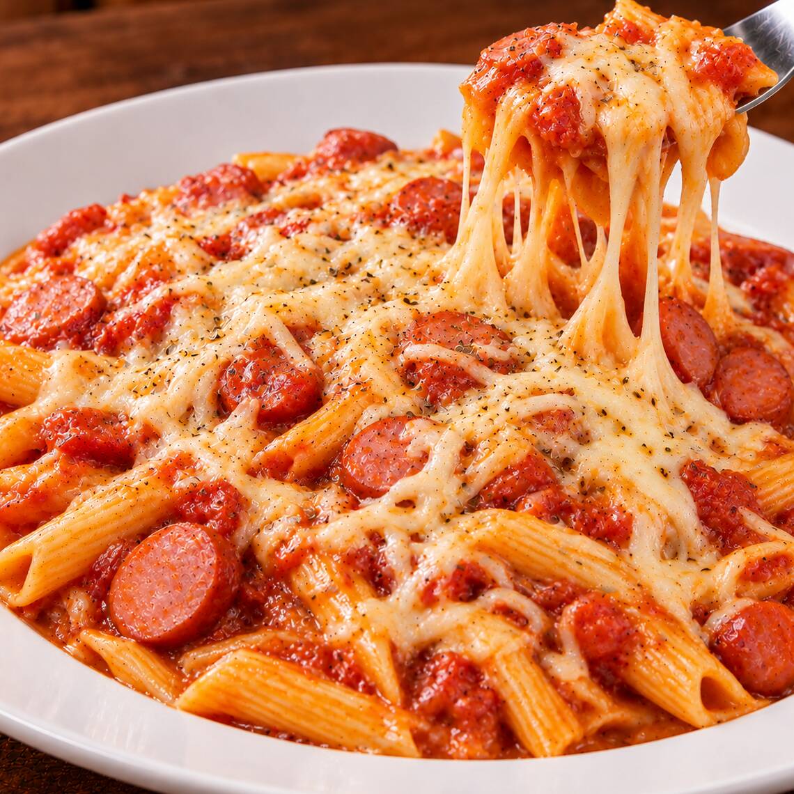 Macarrão ao molho de salsicha