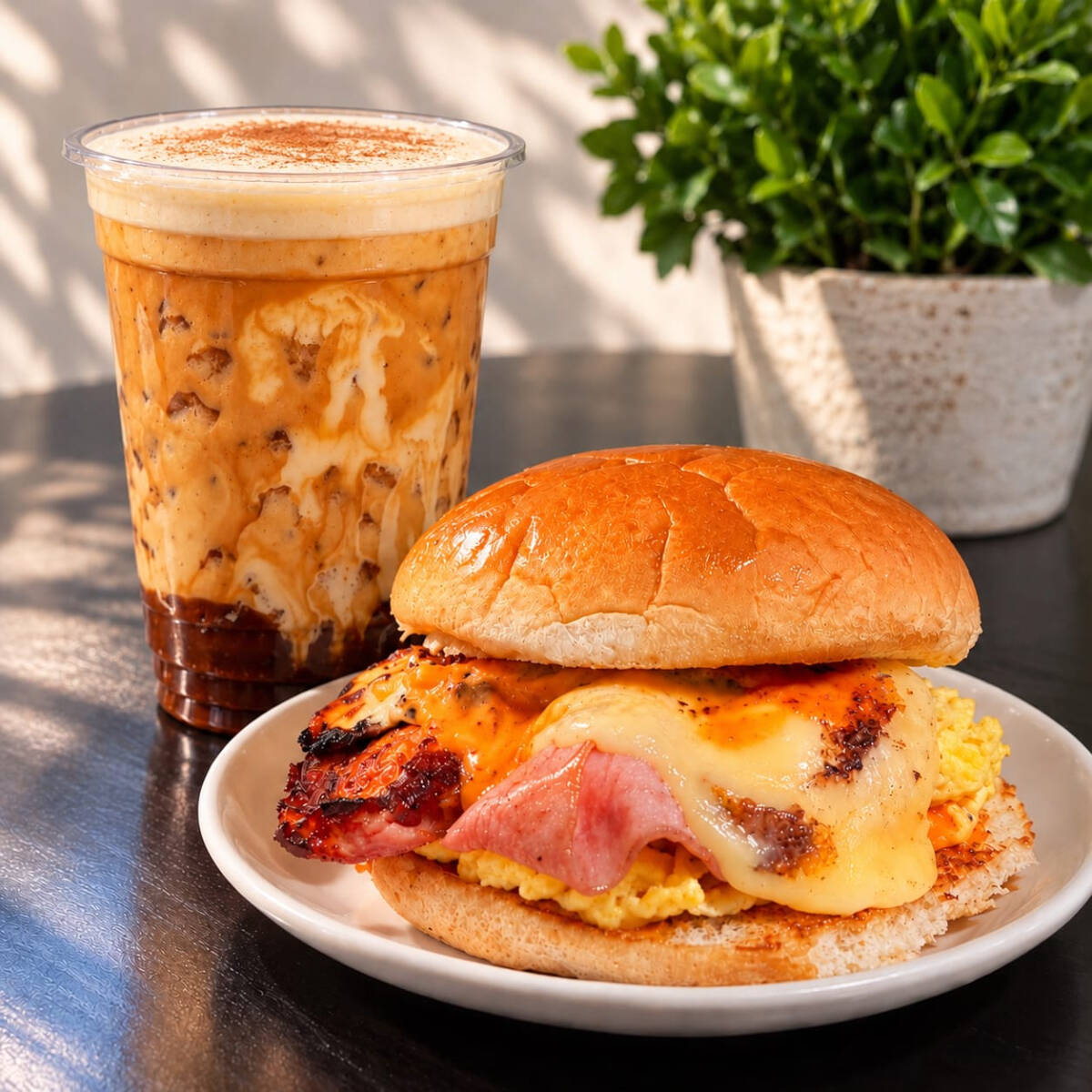 ICED VAINILLA LATTE + AGUSTITO BREAKFAST