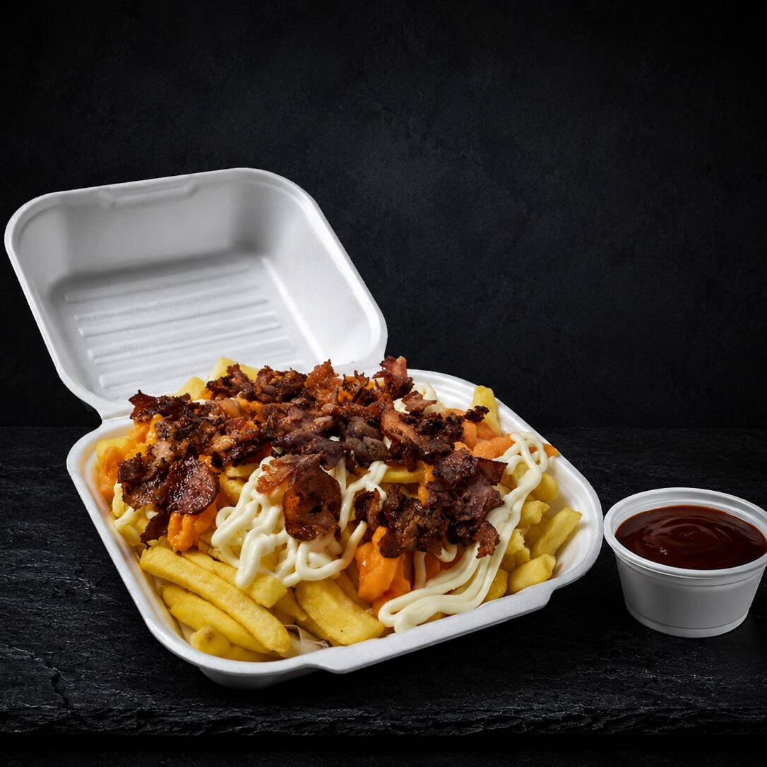 Batata frita com cheddar calabresa,
bacon e catupiry.