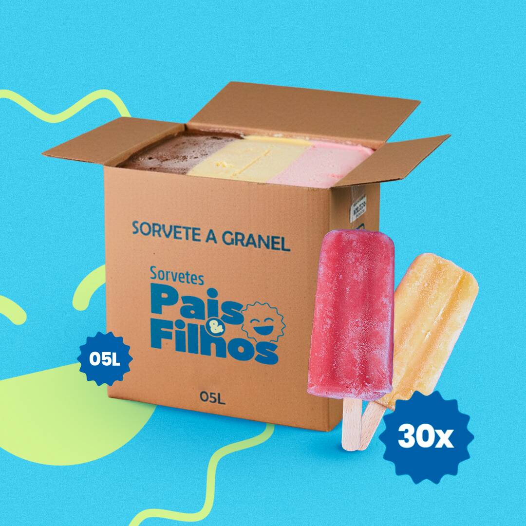 Sorvete Napolitano Tradicional de 5 litros (Chocolate, Creme e Morango) + 30 Picolés (3 sabores sendo 10 unidades cada. Cremoso e Fruta)