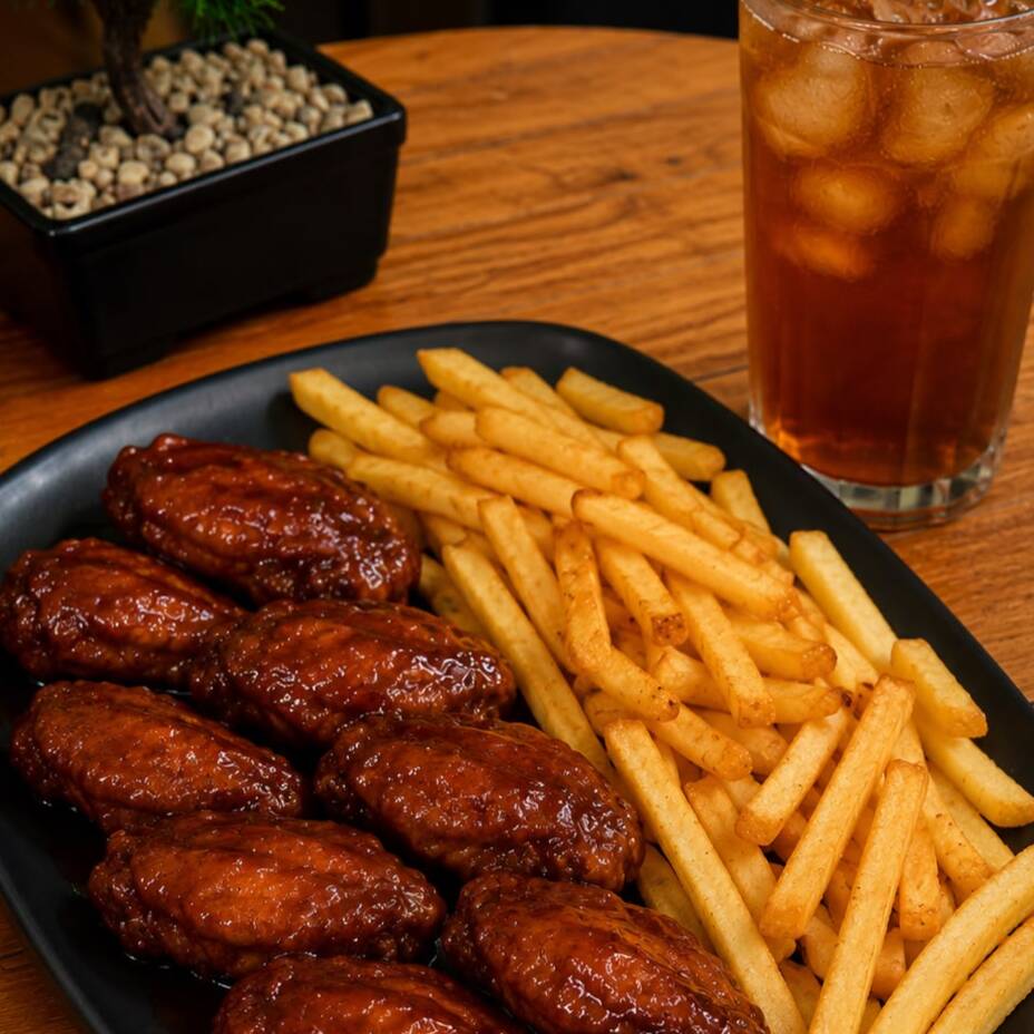 8 Alitas + Papas + Bebida