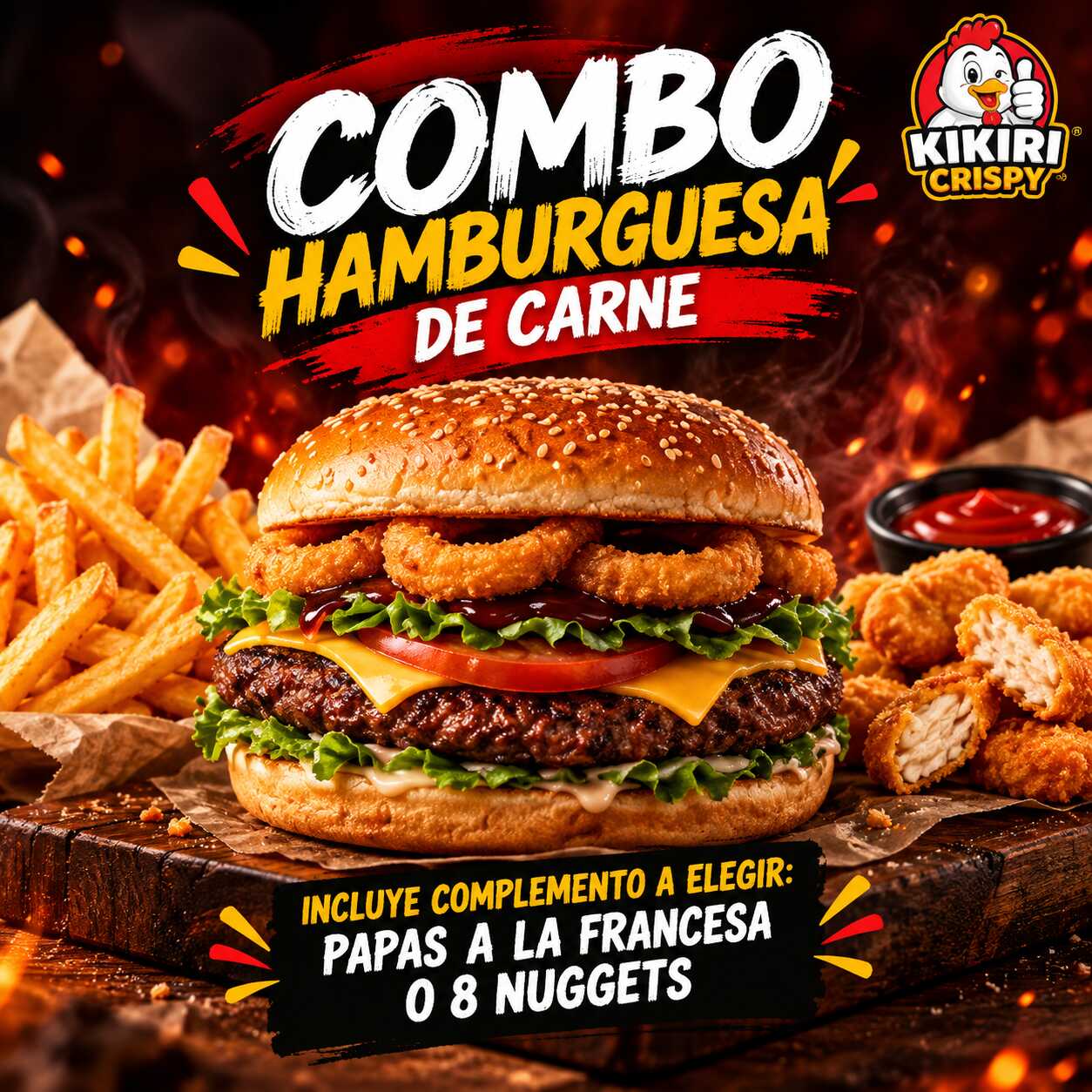 Hamburguesa de Carne + Complemento a Elegir