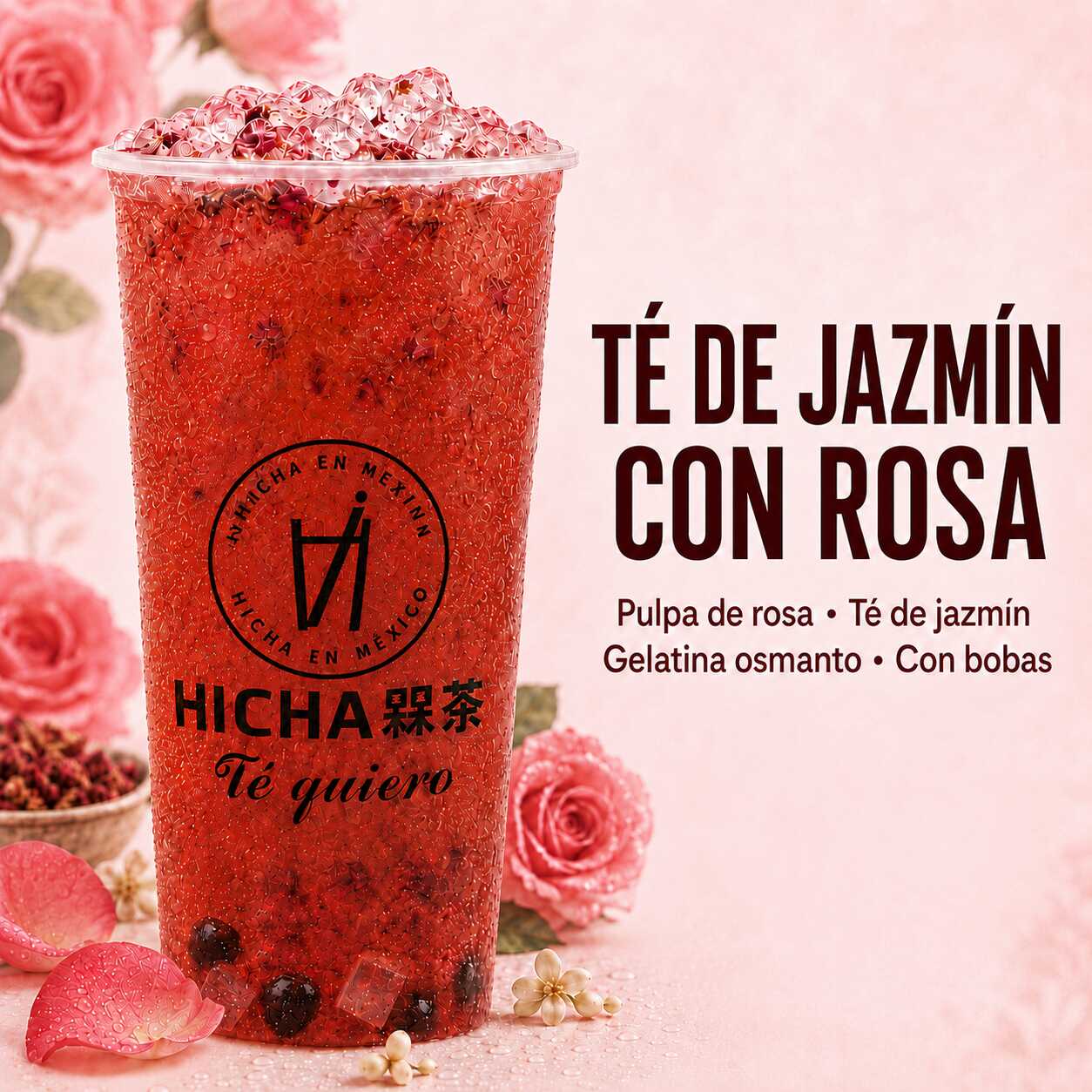 TE DE JAZMIN Y PETALO DE ROSA CON BOBA