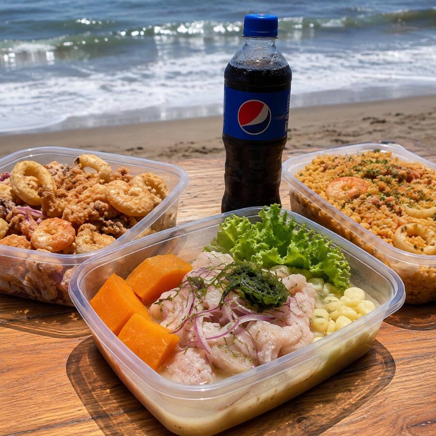 Chicharrón MIxto+ceviche+Arroz CMarisco+Gaseosa