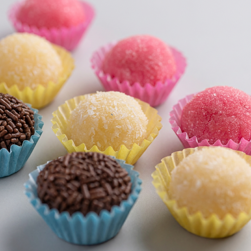 Os docinhos preferidos da festas você pode comer a qualquer hora. Brigadeiro, Beijinho e Bicho de pé.