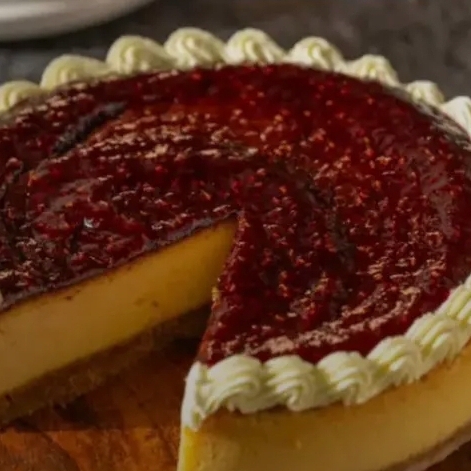 Rebanada Pastel de chescake de frambuesa