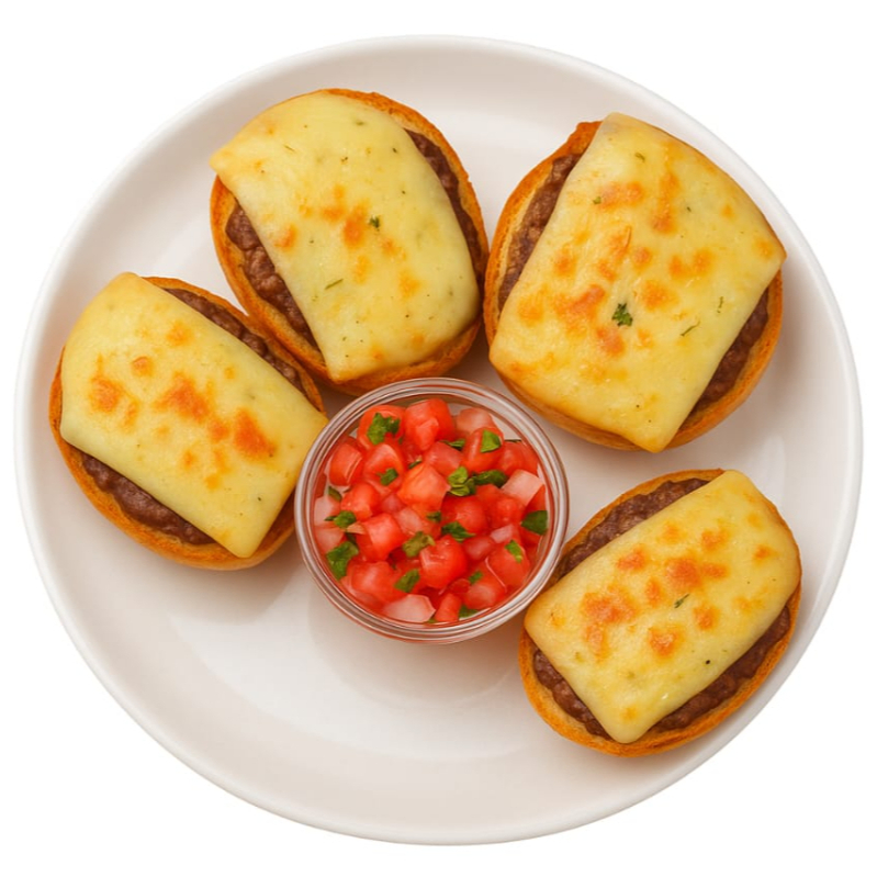 Molletitos con Frijoles y Queso Gratinado (4 pzas.