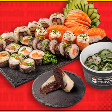 Sunomono sem Kani + Combinado Salmão Básico 30 peças: + 5 sashimi de salmão + 3 sushis de salmão + 4 joe joe tradicional + 6 salmão maki + 6 uramaki salmão + 6 Philadelphia salmão + Harumaki de Chocolate