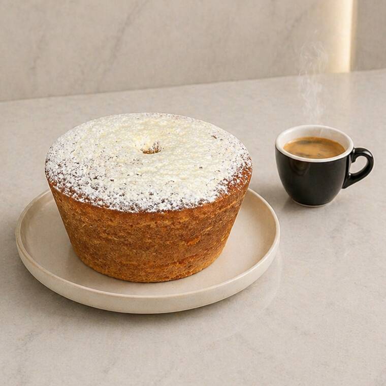 Bolo de fubá. Tamanho médio, aprox 500 gr. Serve em média 8 a 12 fatias.