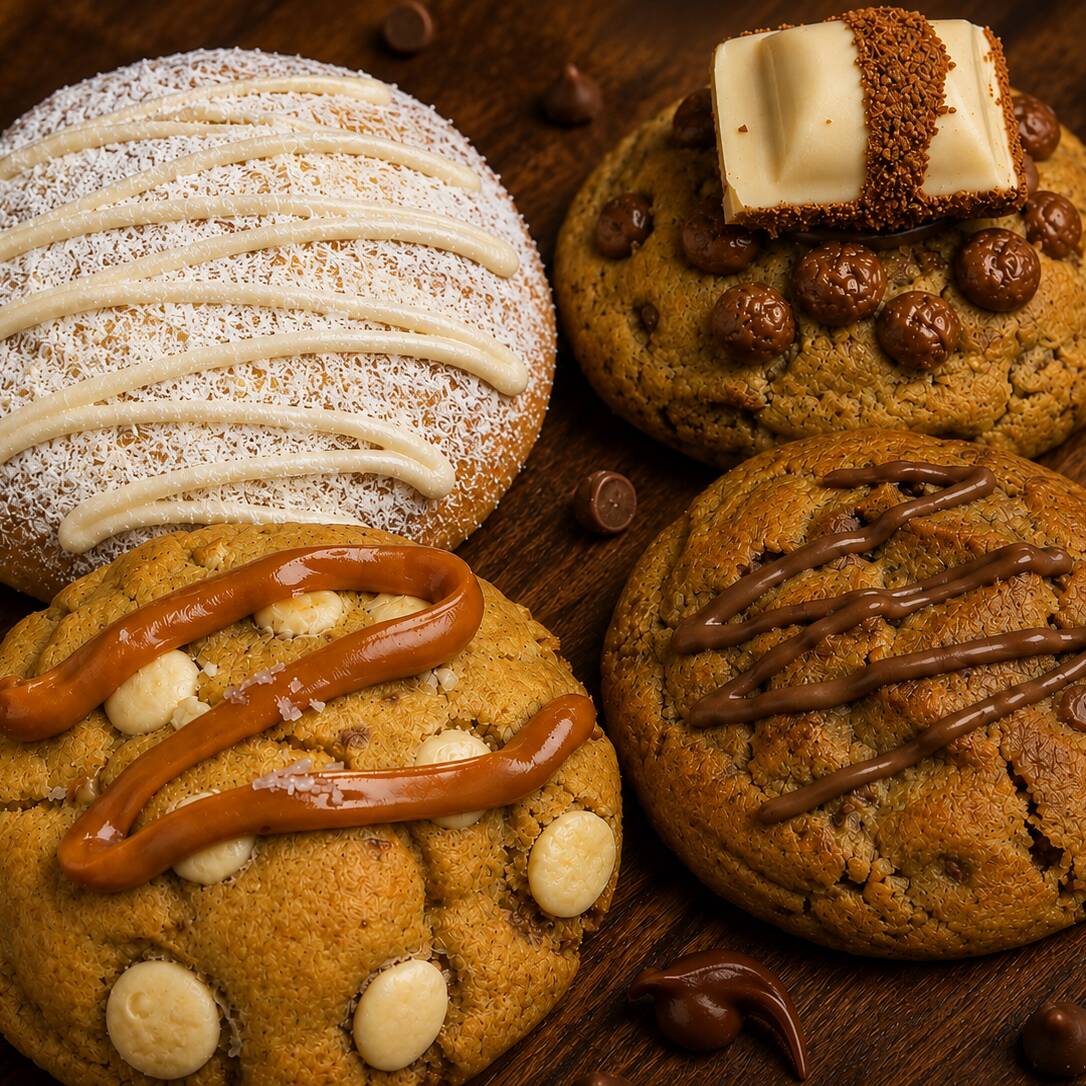 Monte sua caixinha do seu jeitinho! Escolha 4 sabores dos nossos Cookies Clássicos (70g). Feitos com muito carinho 🍪❤️