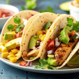 Tacos de Pollo Natural 3 pz. con salsa y guacamole