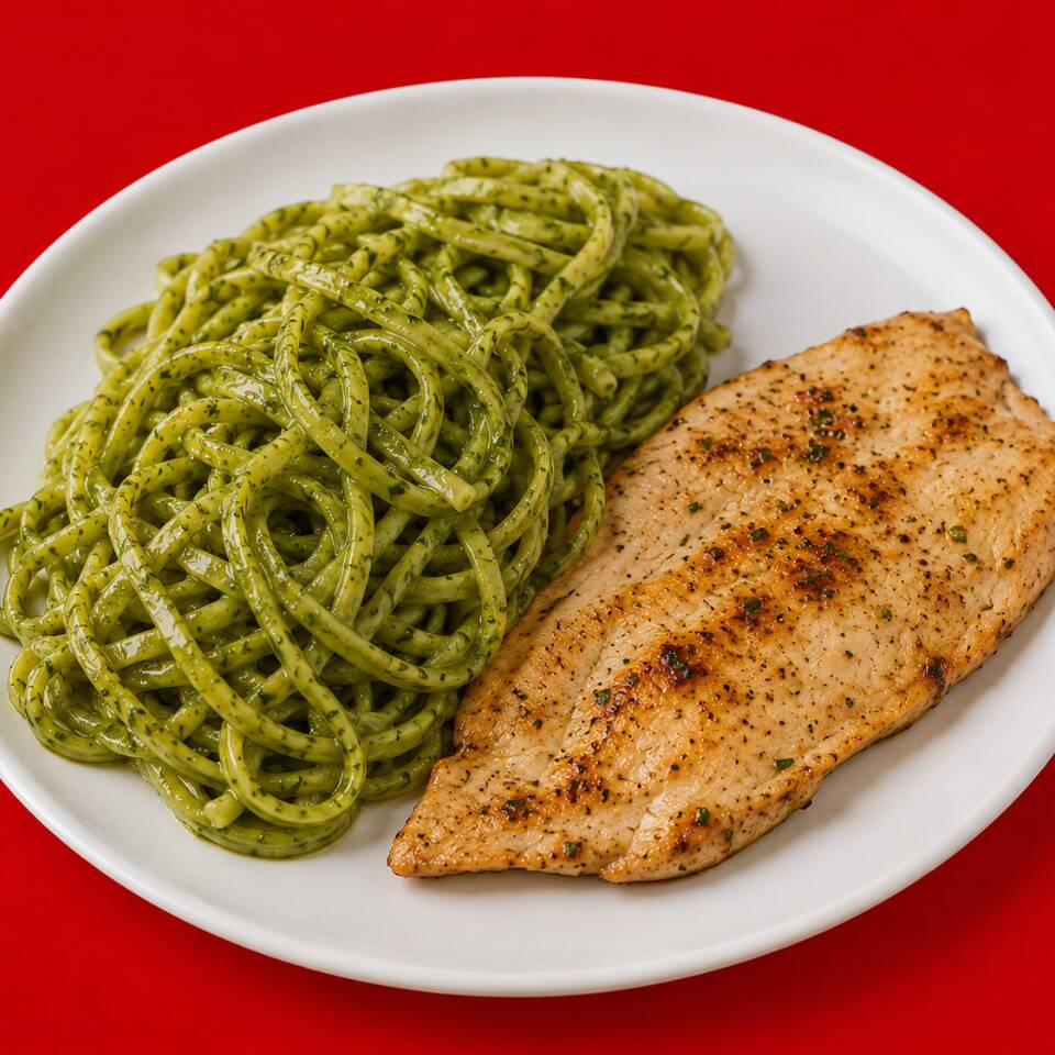 Tallarine Verde con Pechuga de Pollo + Crema