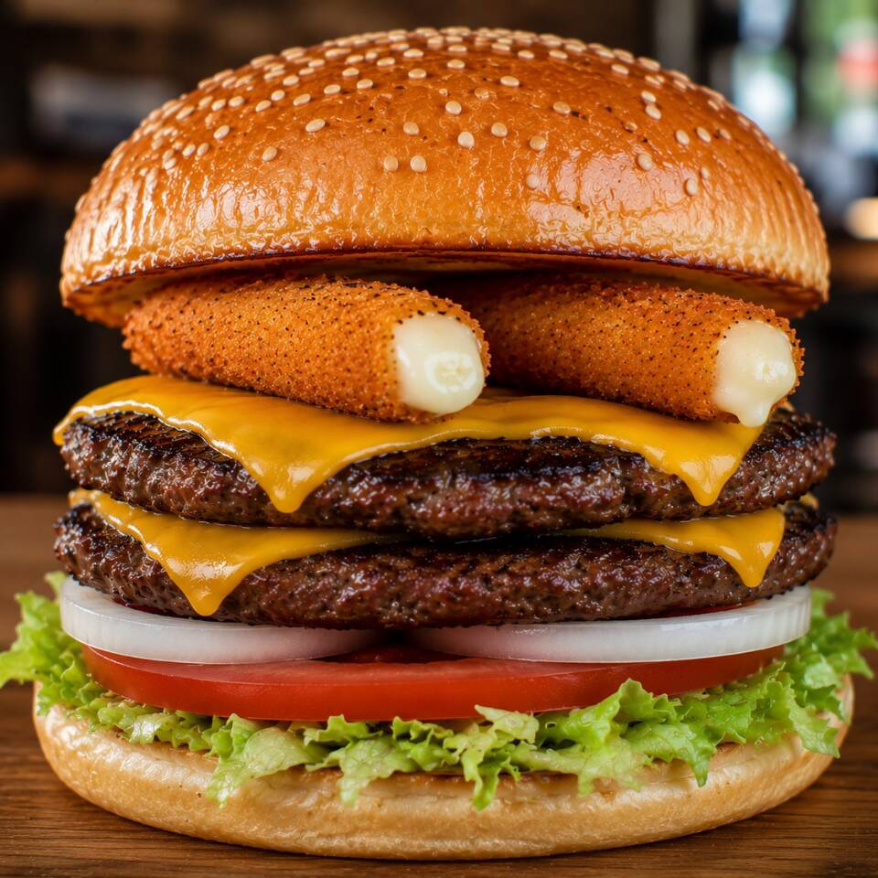 Hamburguesa Doble con Dedos de Queso Mozzarella