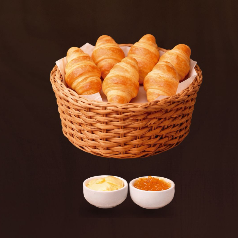 6 minis croissants recheados com manteiga e geleia de frutas vermelhas