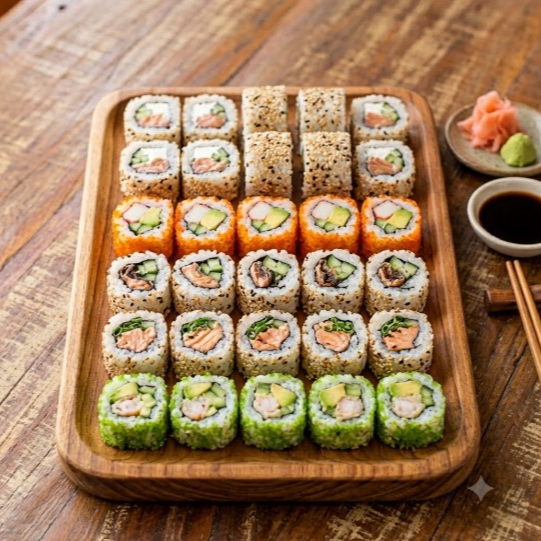 10 Uramaki Filadelfia 5 Uramaki de Kani 5 Uramaki de Skin 5 Uramaki de salmão grill 5 Uramaki de camarão