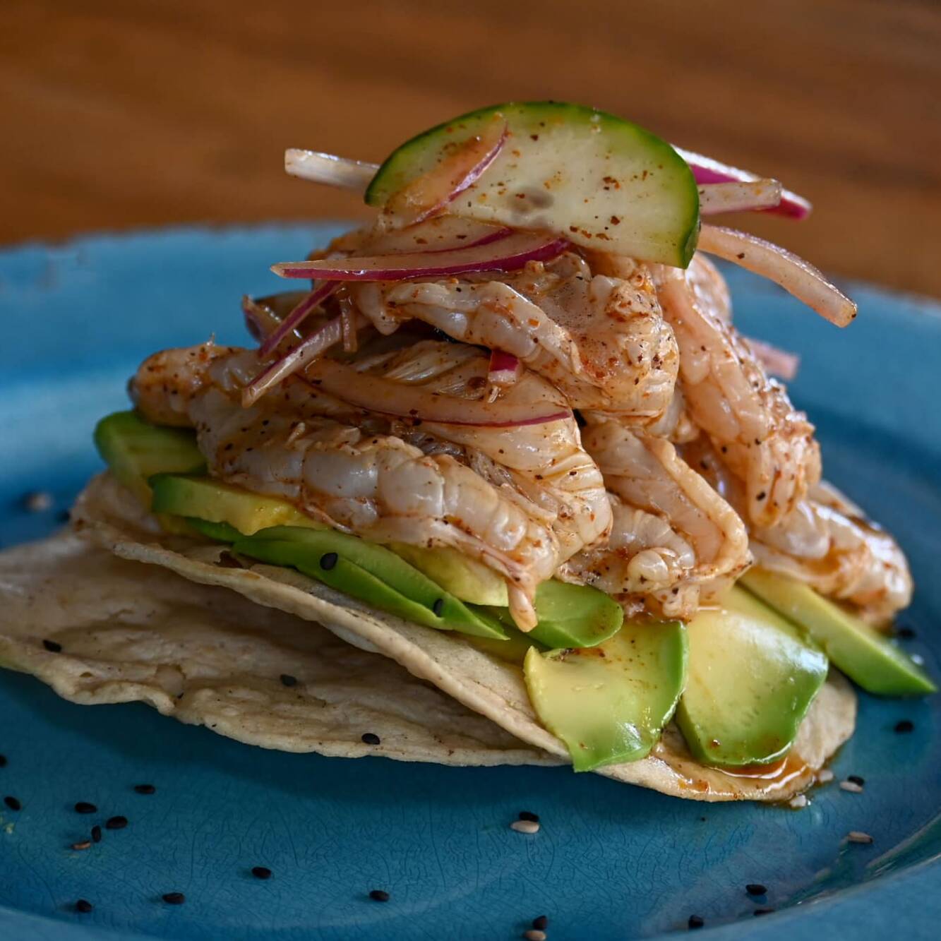 Tostada Camarones al Aguachile 3 pzs