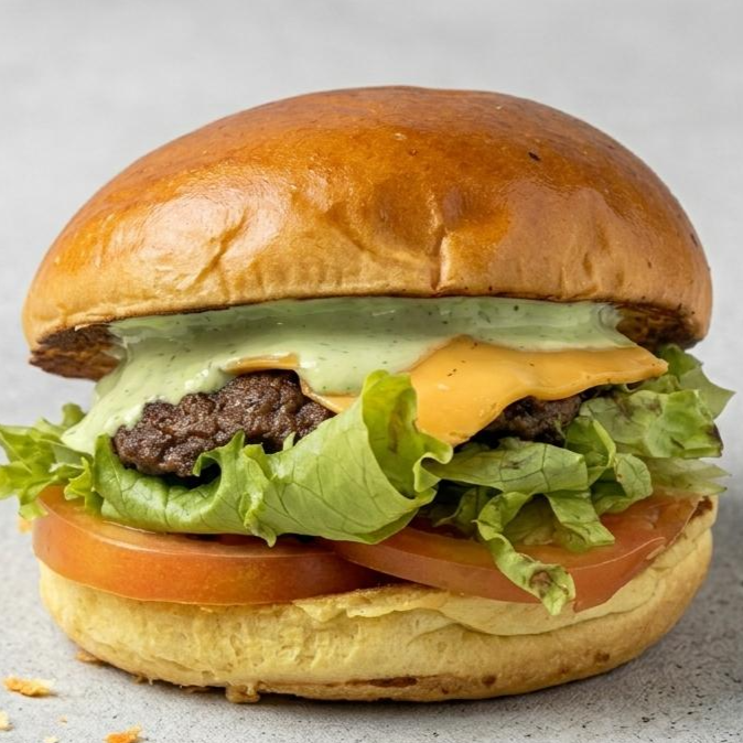 Burger Na Chapa , Cheddar fatiado Polenghi , Alface Americana Fresca, Tomate e Molho da Casa No Pão Brioche. Na Medida Certa.