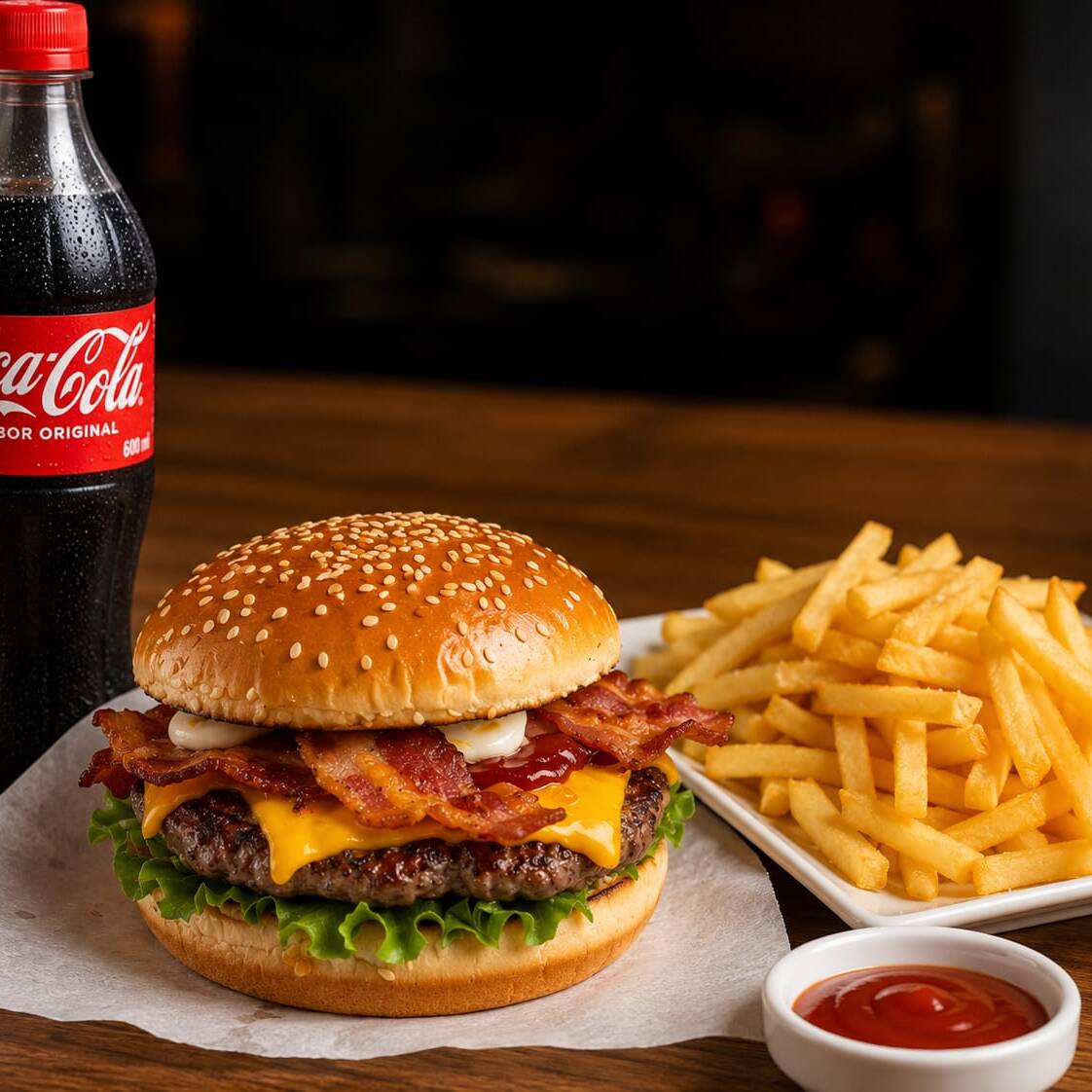 Hamburguesa Especial, Papas y un Refresco