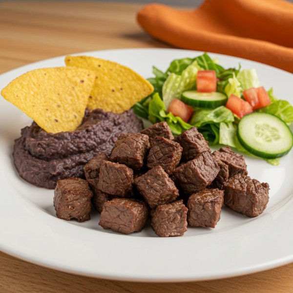 Arrachera con Frijoles y Ensalada
