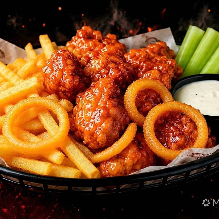 Combo Boneless, Papas y Aros de Cebolla