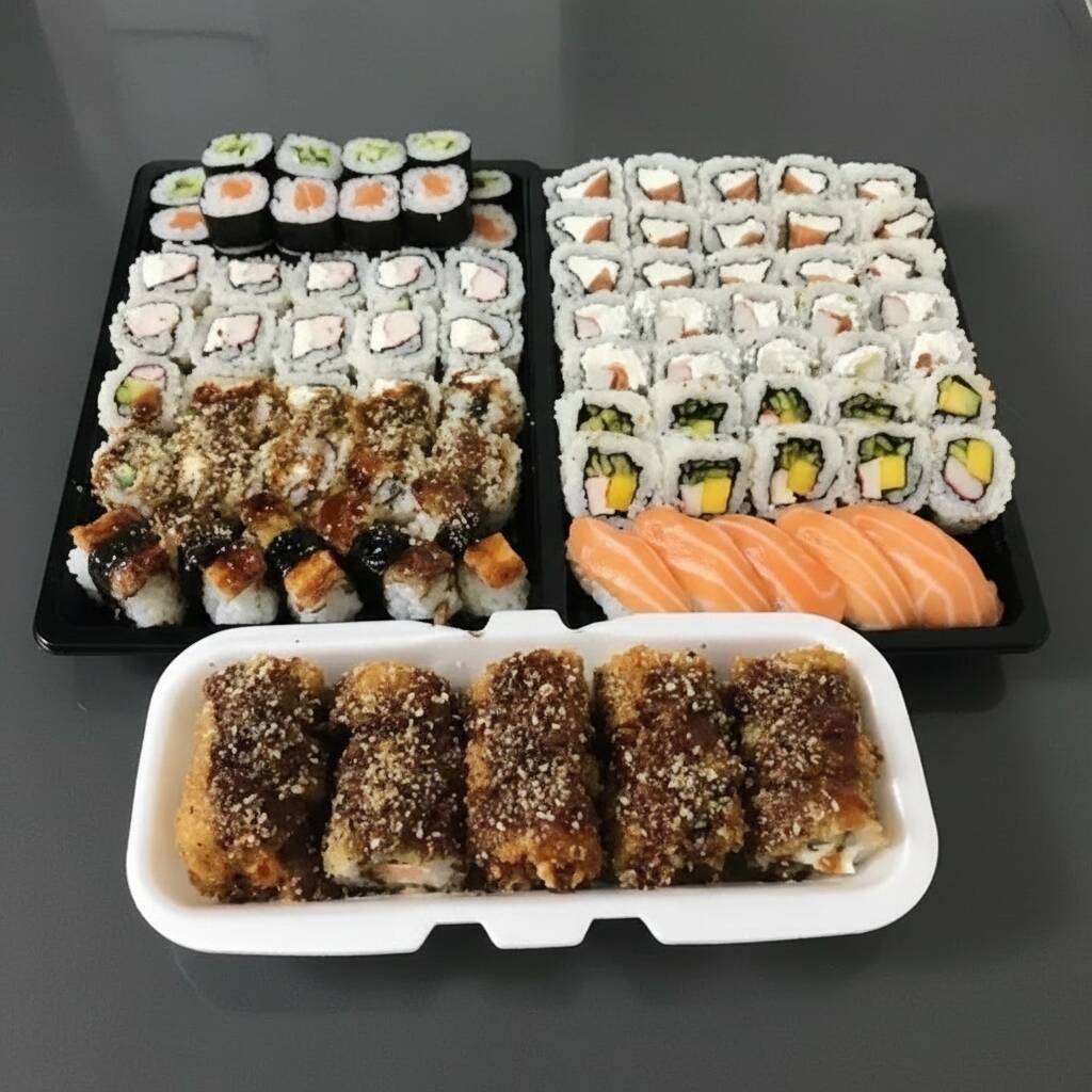 10 unidades uramaki filadélfia
10 unidades uramaki Ebbi
10 unidades uramaki salmao grelhado
10 unidades kanicream
10 unidades skincream
8 unidades hossomaki salmão
8 unidades hossomaki kani
5 niguiri salmão
5 niguiri skin
10 hot filadelfia