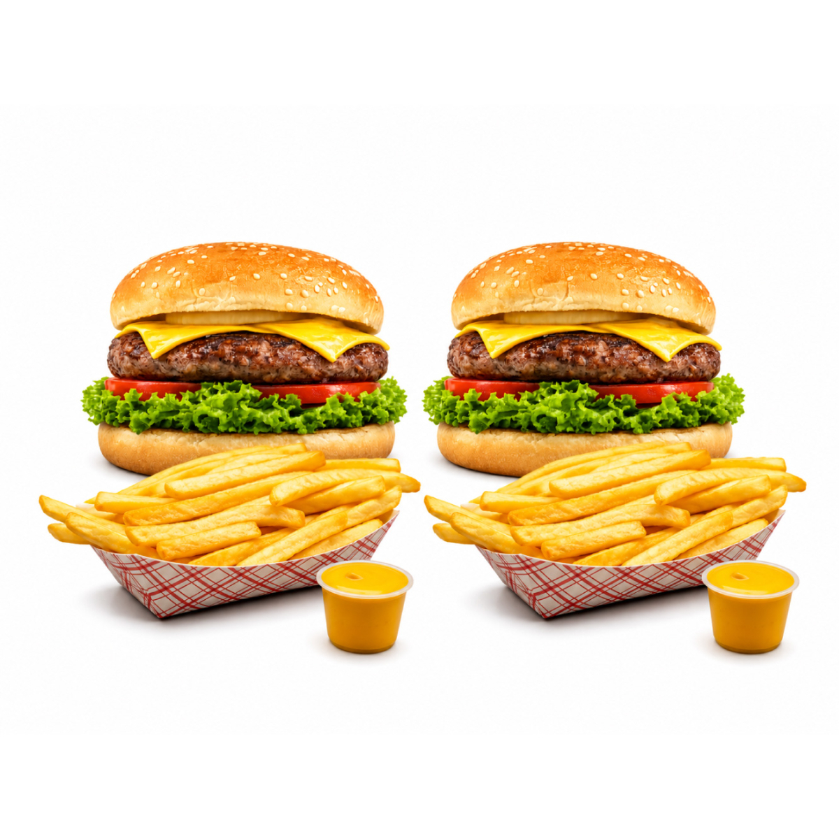 2 Cheese Burger Single + 2 Papas Fritas