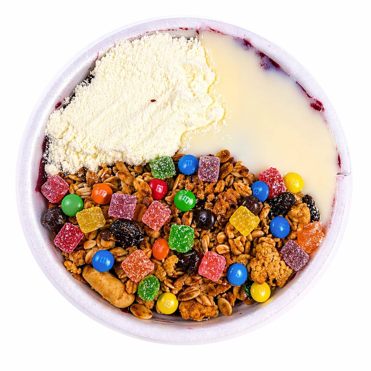 03 acompanhamentos grátis , todos os acompanhamentos vão dentro do pote.
leite pó , leite condensado , granola .
caso não queira algum desses acompanhamentos , favor solicitar retirada na observação ou Chat .