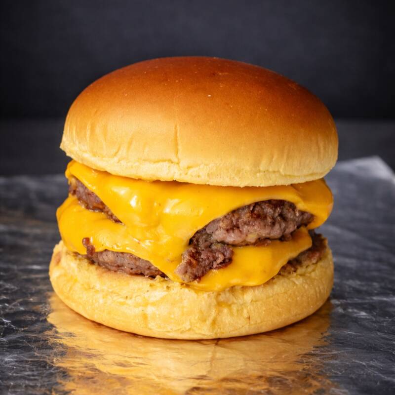 Pão Brioche, Maionese, duplo Hamburguer artesanal 120g, duplo queijo chedar.