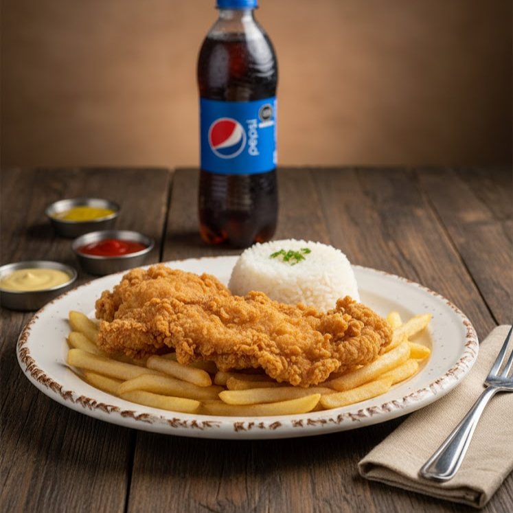PEPSI 355 Ml + Broaster con Papas Fritas y Arroz
