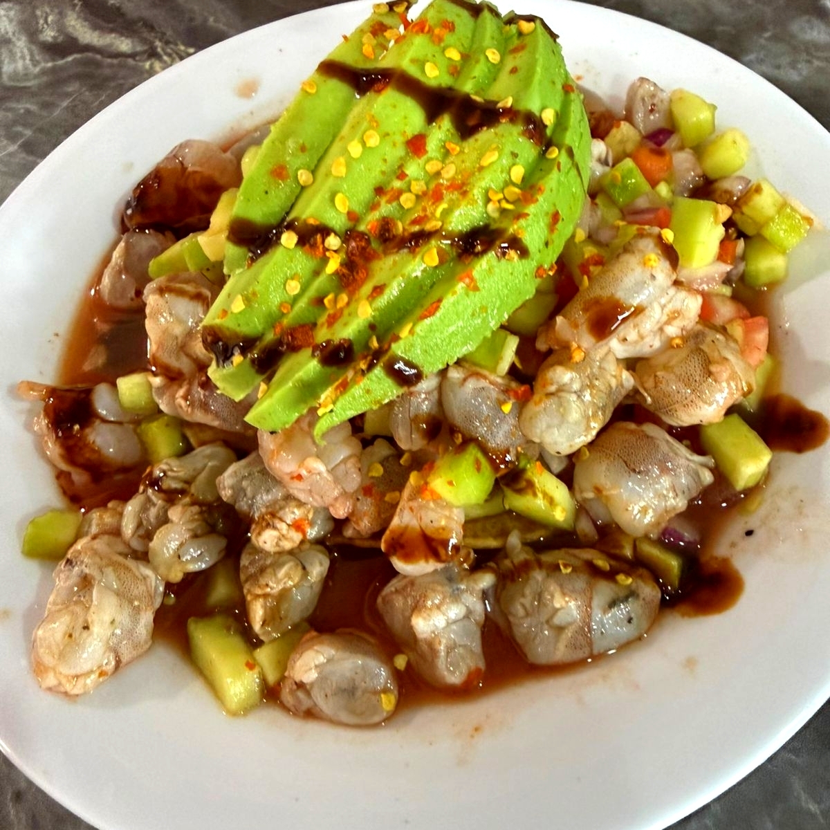 Tostada Ceviche de Camaron Curtido