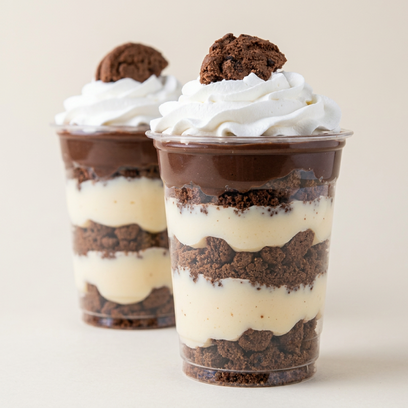 Brigadeiro Branco, Cookies, Creme De Chocolate Meio Amargo, Coberto Com Chantilly .