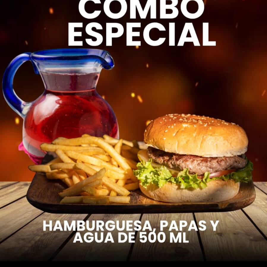 COMBO PP BURGUER, CON AGUA HORCHATA O JAMAICA