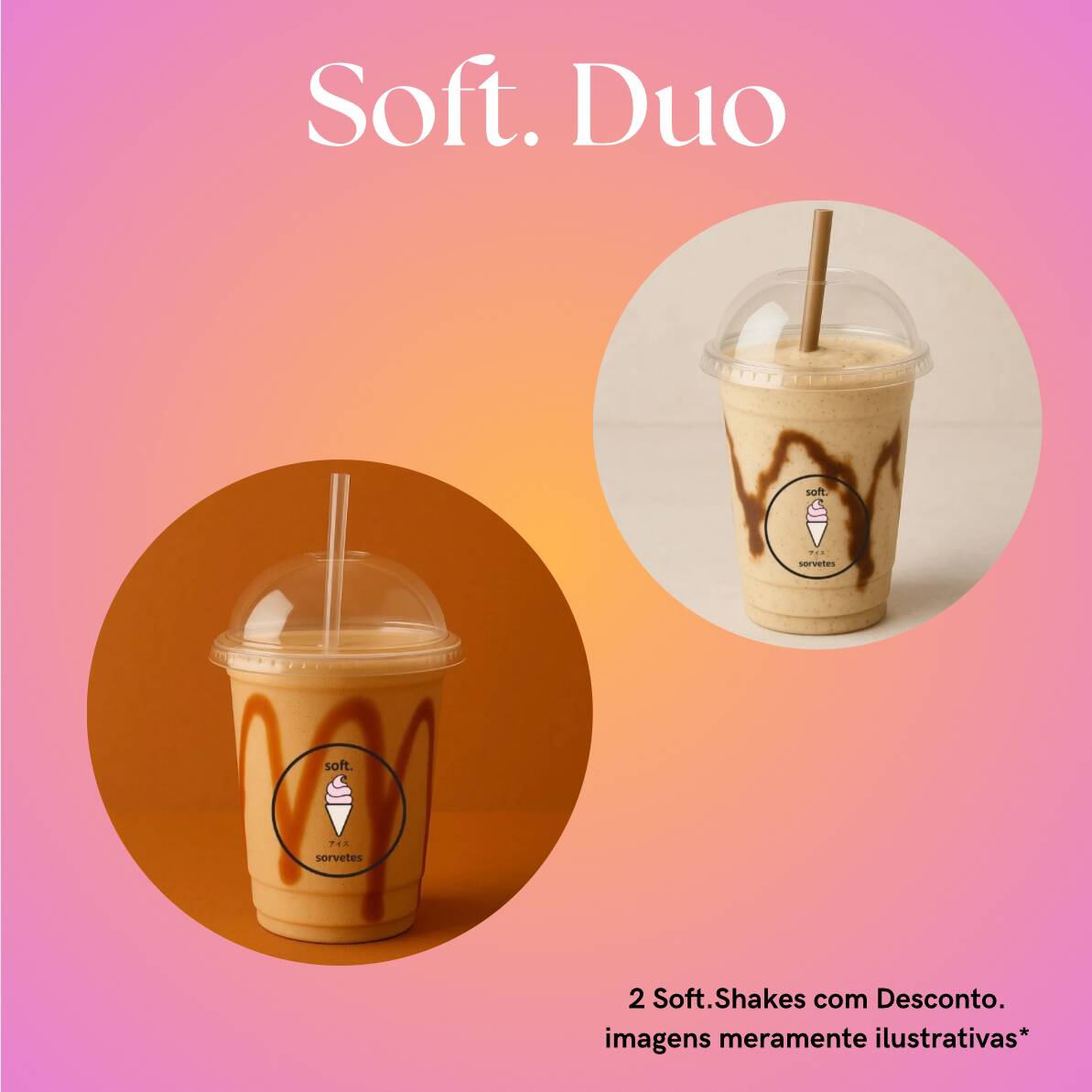 Com o Combo Soft. Duo você tem liberdade para escolher 2 sabores diferentes de Soft.Shakes e ainda ganha um desconto especial! Aproveite para experimentar, compartilhar ou simplesmente se deliciar com mais economia. Duas vezes mais sabor, com o dobro de economia. imagem meramente ilustrativa.