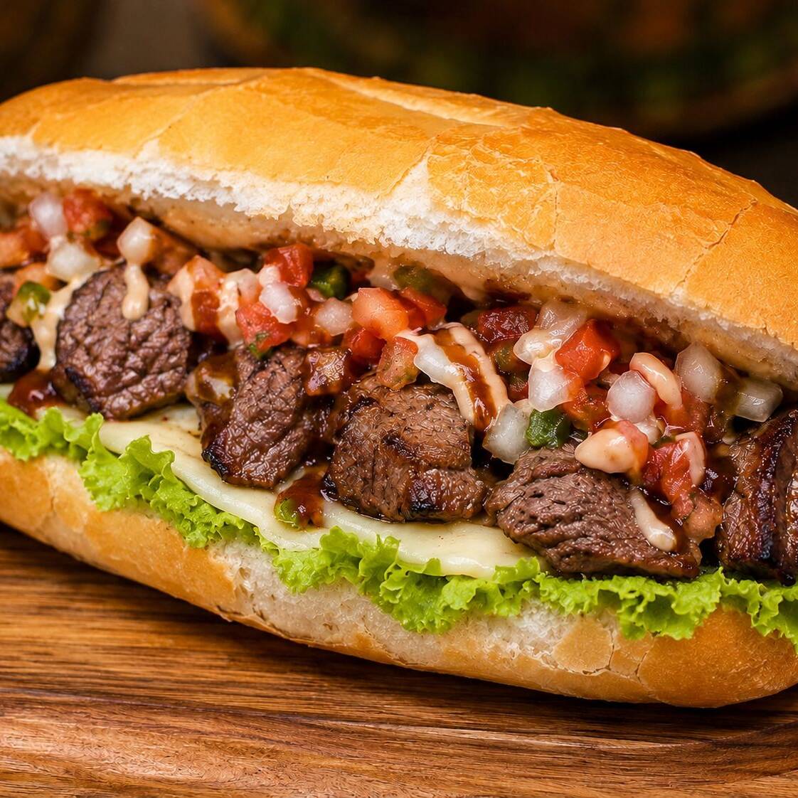 ALFACE -CARNE-VINAGRETE-MUSSARELA -MOLHOS