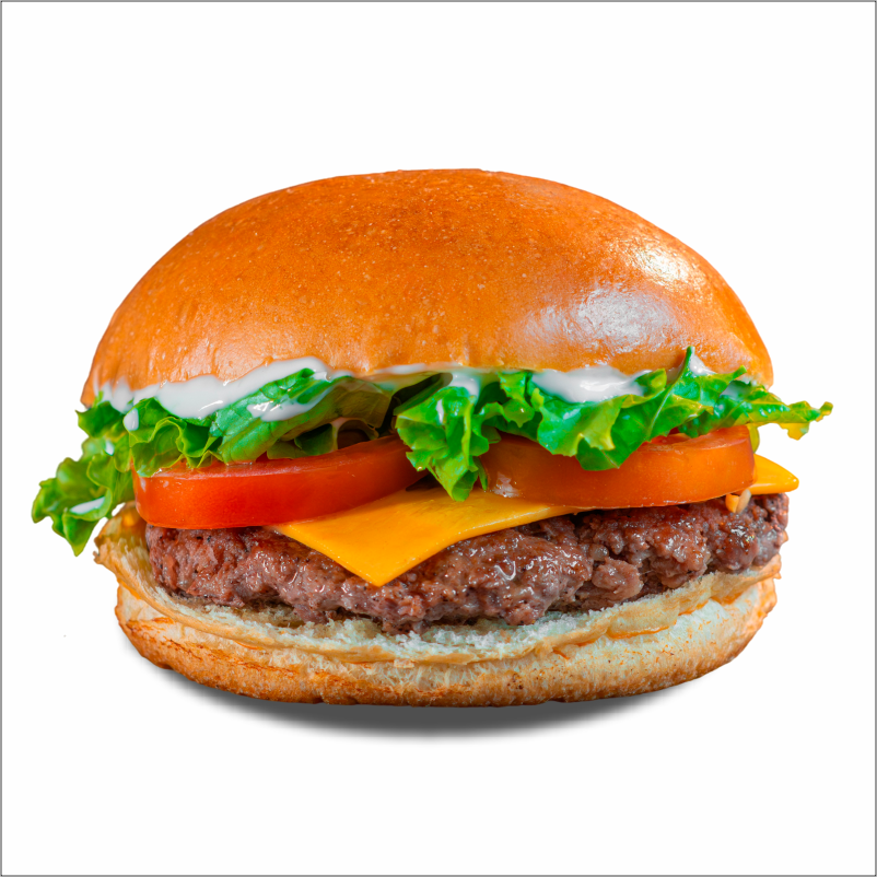 Pão de brioche, maionese Hakuna, cheddar fatiado e burguer smash 70g.