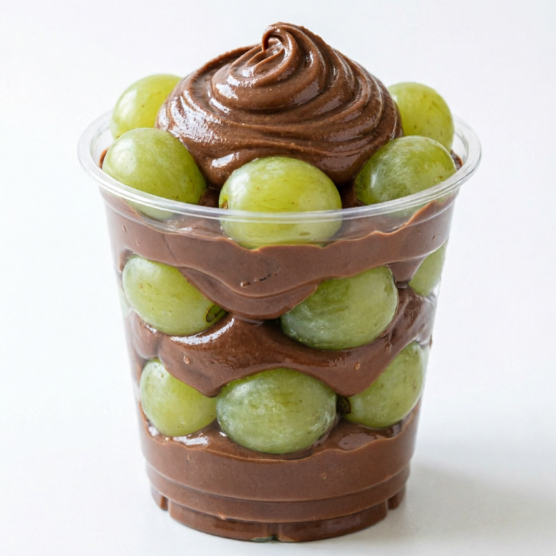 Uvas verdes frescas com camadas generosas de Nutella cremosa. Combinação refrescante e irresistível entre o azedinho da fruta e o doce da avelã.