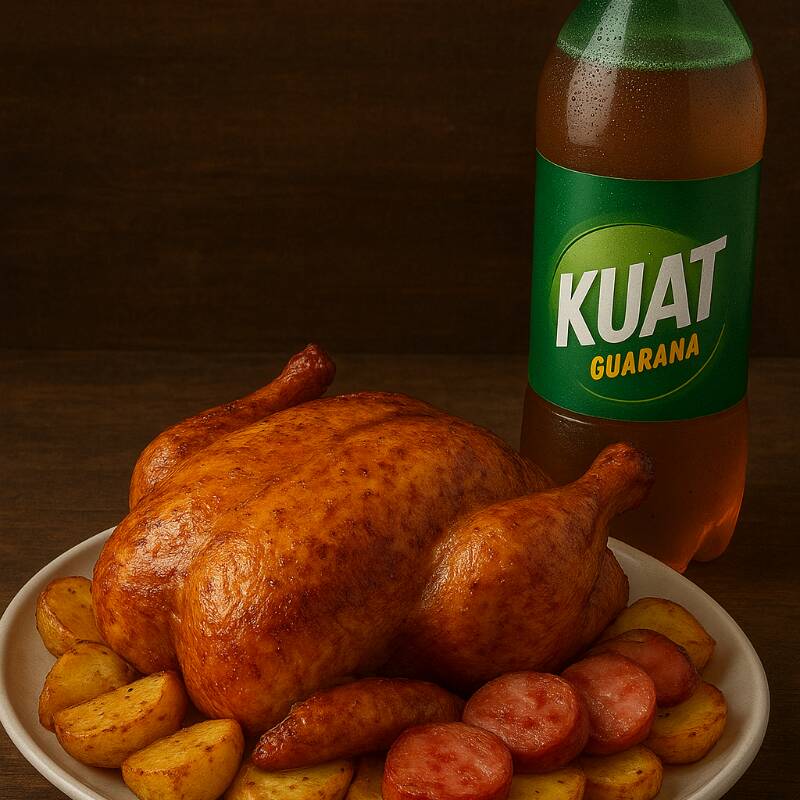 UM SABOROSO FRANGO NA MQUINA C/ LINGUIÇA BAT+ FAROFA