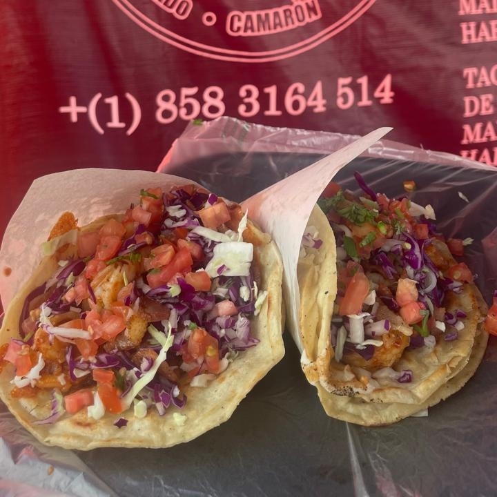 Taco Maíz Camarón más Tocino