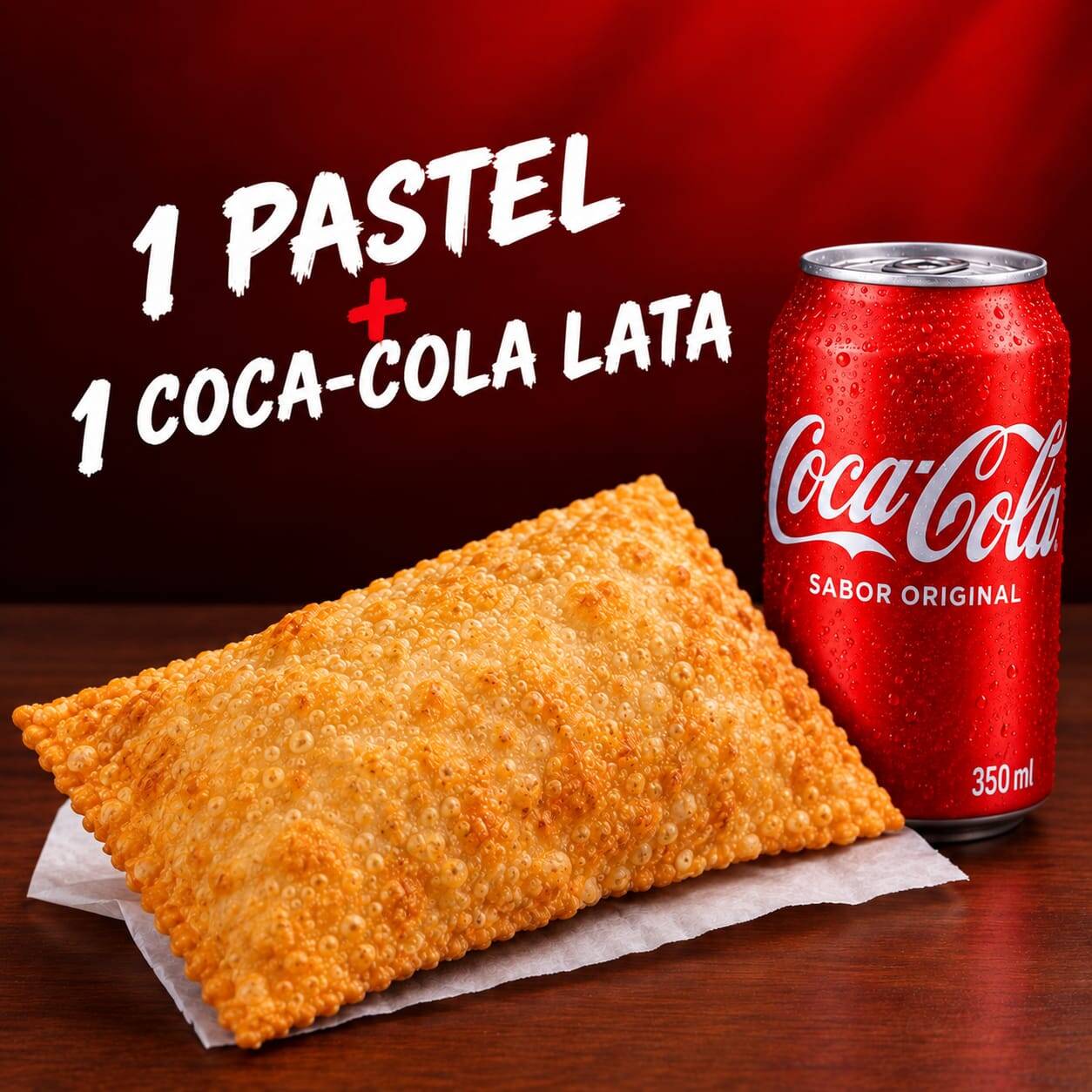 O combo perfeito para a sua fome! Monte do seu jeito: escolha o seu pastel favorito — artesanal, frito na hora e com recheio de ponta a ponta — acompanhado de uma Coca-Cola lata (350ml) trincando de gelada