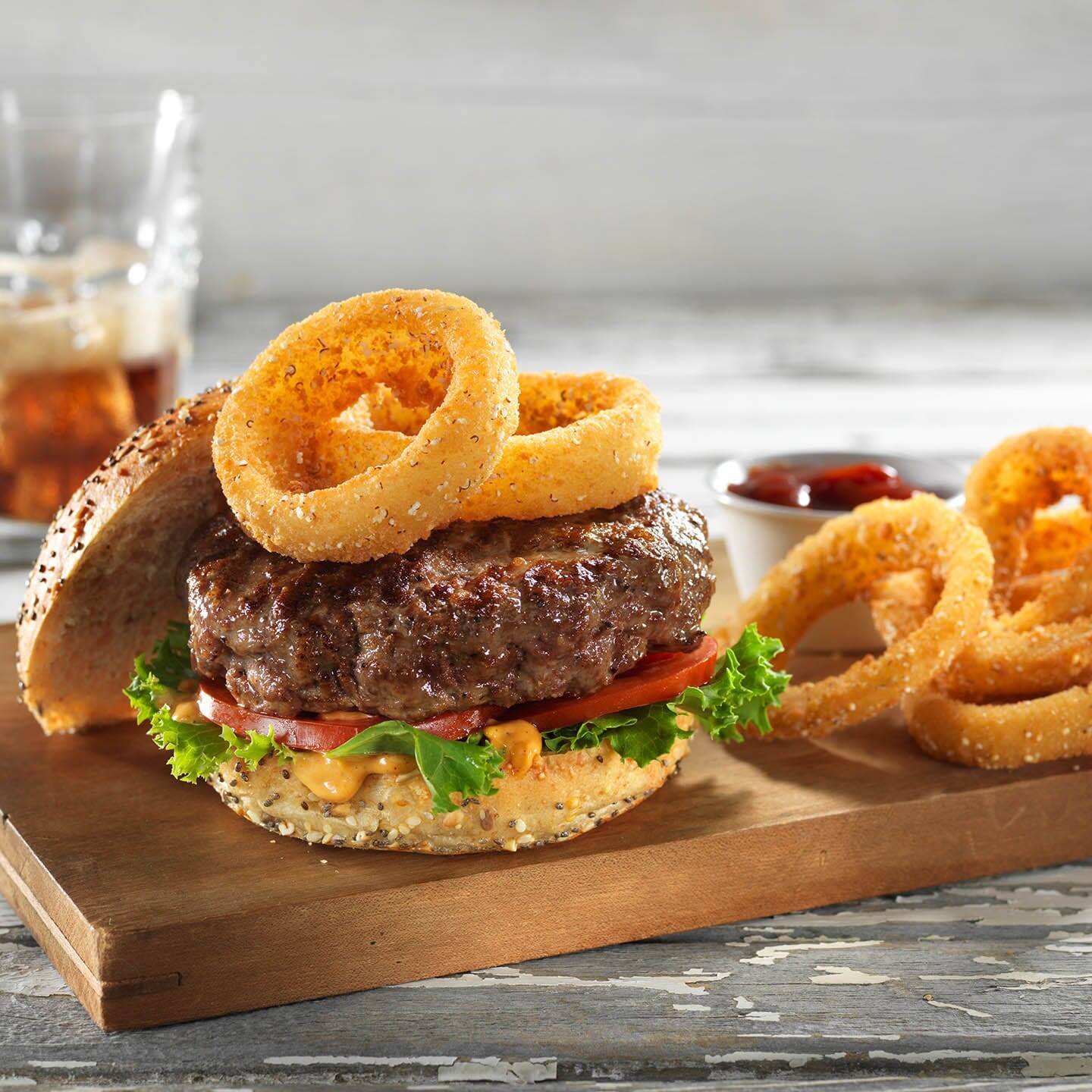 Hamburguesa con Aros de Cebolla