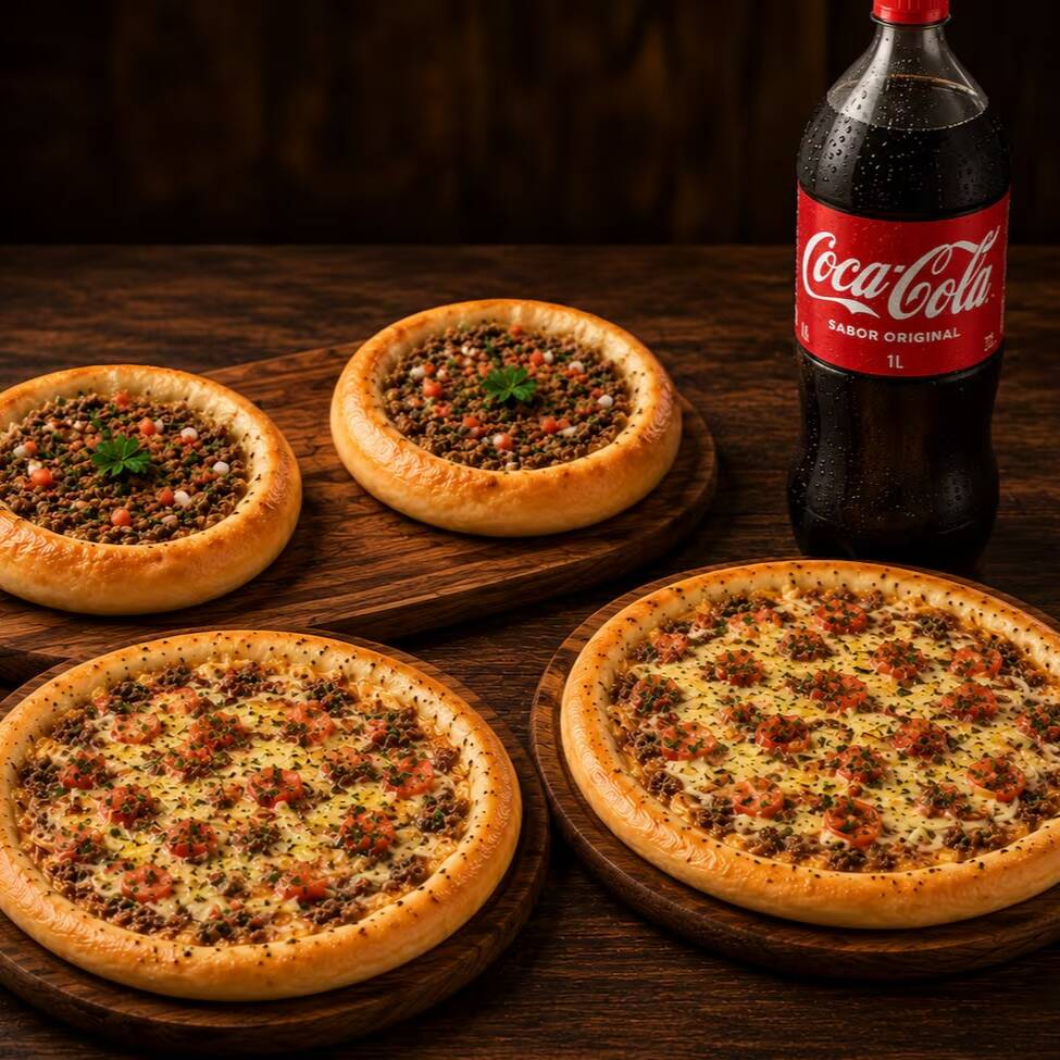 Monte seu Combo Casal. Escolha duas esfihas, duas mini pizzas e aproveite com 1 Coca Cola 1,5l bem geladinha!
-----tags-----
esfiha, muhammara, comida árabe, culinária síria, artesanal, gourmet, delivery, almoço, jantar, lanche, assado, forno, especialidade da casa, ingredientes frescos, sabor oriental